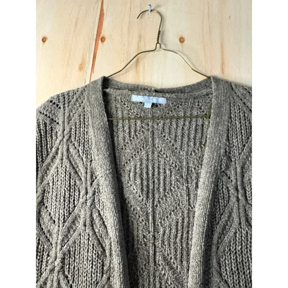 Heart N Crush Womens Taupe Brown Cable Knit Open Front Cardigan Sweater Medium